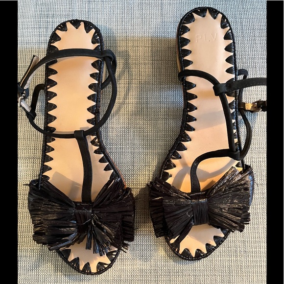 PVL Por La Victoire size 6 raffia bow t-strap sandle size 6 - Picture 1 of 5